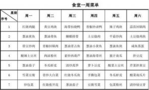 单位食堂一周菜谱15元 食堂一周工作餐菜谱